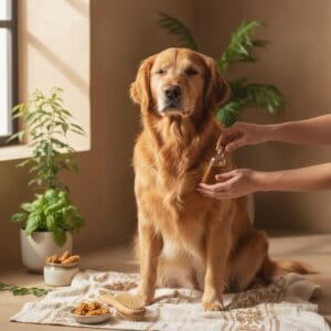 Calm dog being groomed — dog itching home remedy India