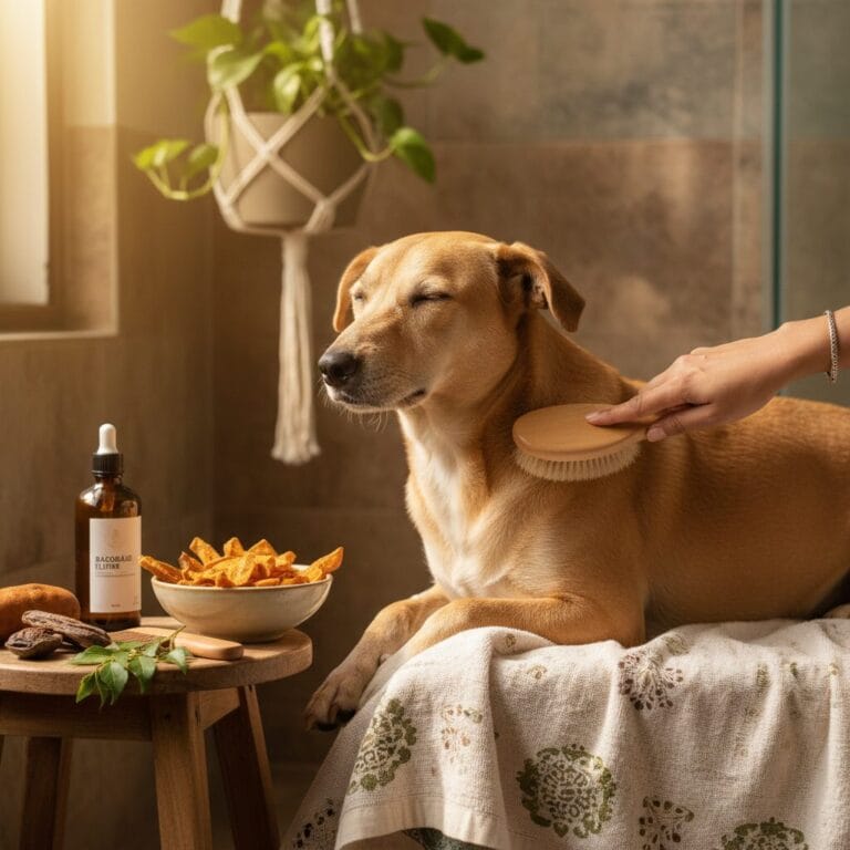 Calm dog being groomed — dog skin coat India