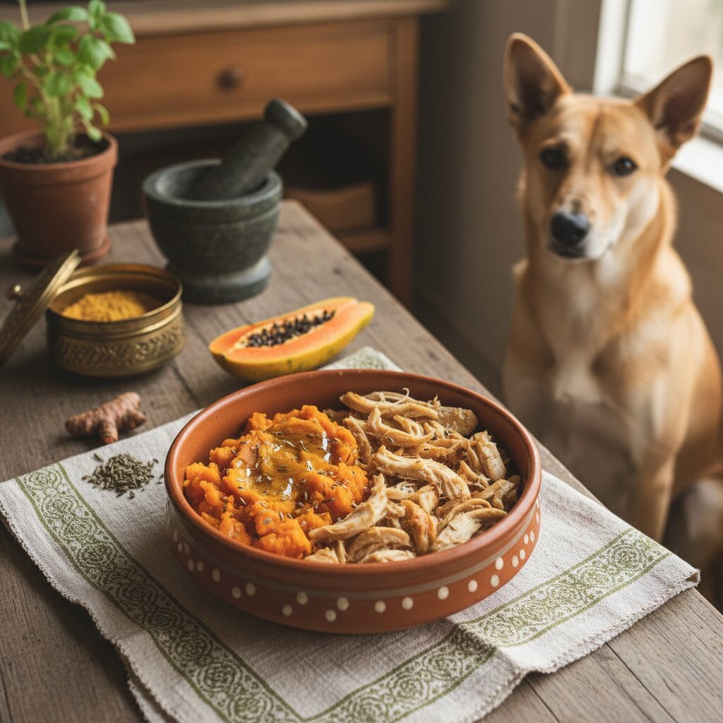 Home-cooked dog meal — papaya benefits for dog digestion india