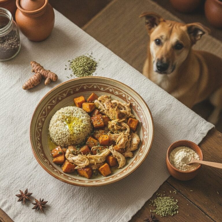 Home-cooked dog meal — as gluten-free grain Indian dogs