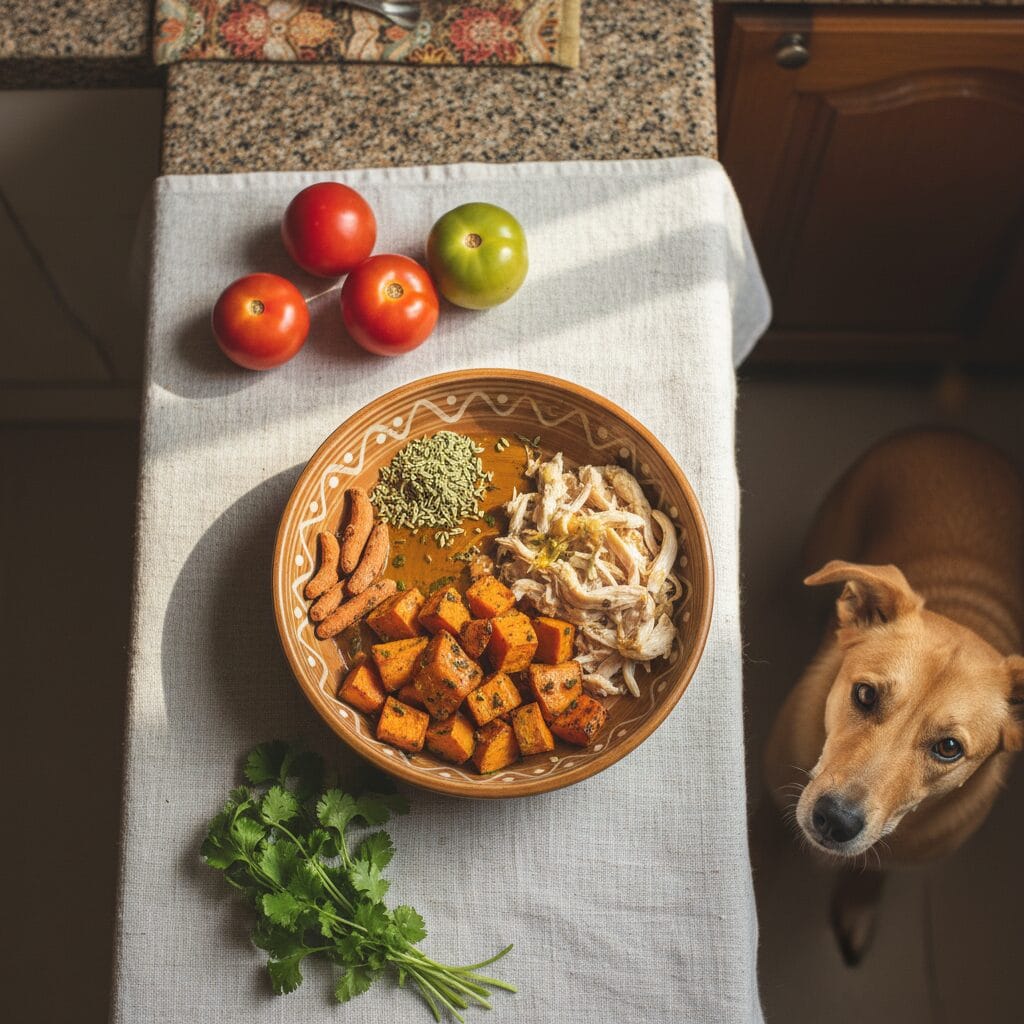Can Dogs Eat Tomato Safely in India? Ripe vs. Unripe Tamatar Guide 1 Home-cooked dog meal — Can Dogs Eat Tomato Safely in India? Ripe vs. Unripe Tamatar Guide