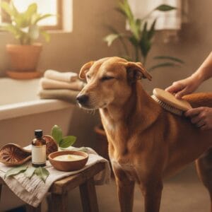 Calm dog being groomed — dog skin issues Bangalore humidity