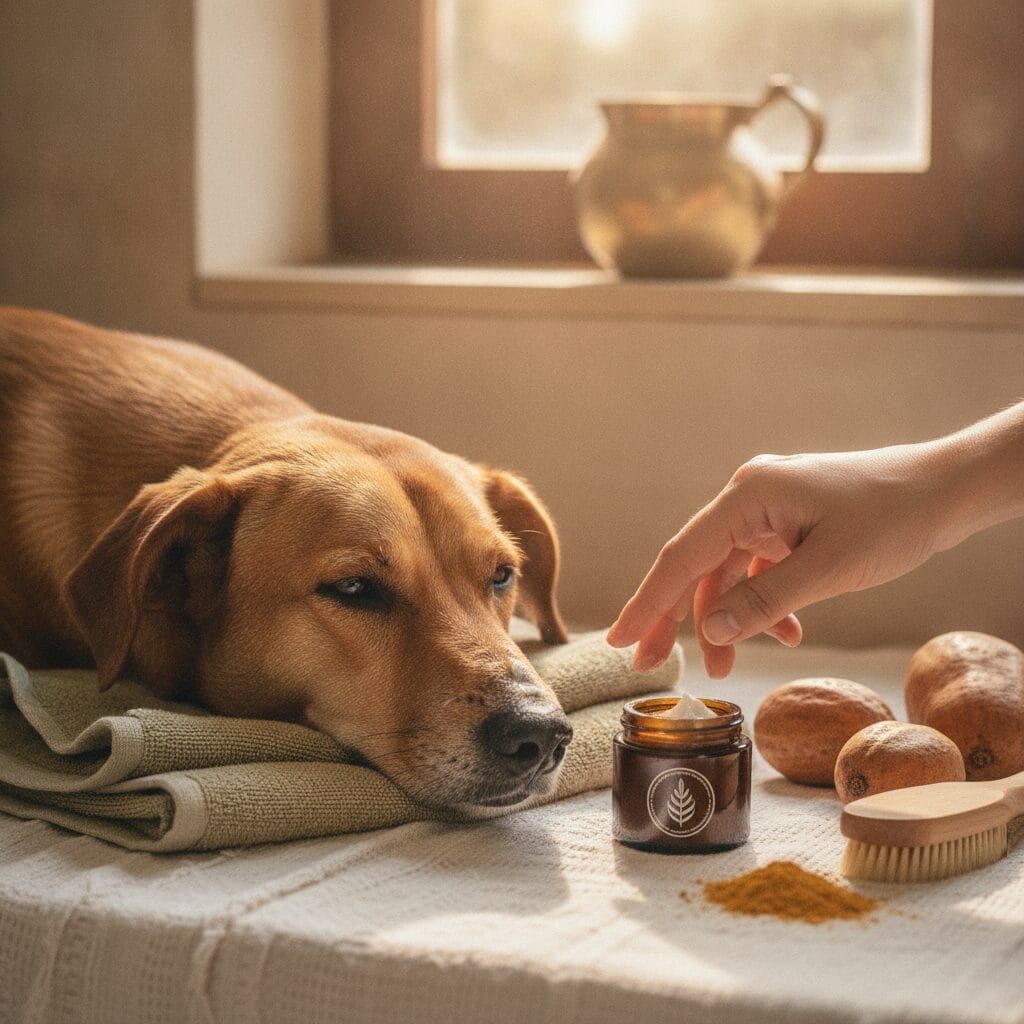 Cracked Dog Nose in India: Causes & How Baobab Balm Can Help 1 Calm dog being groomed — dog nose india baobab balm