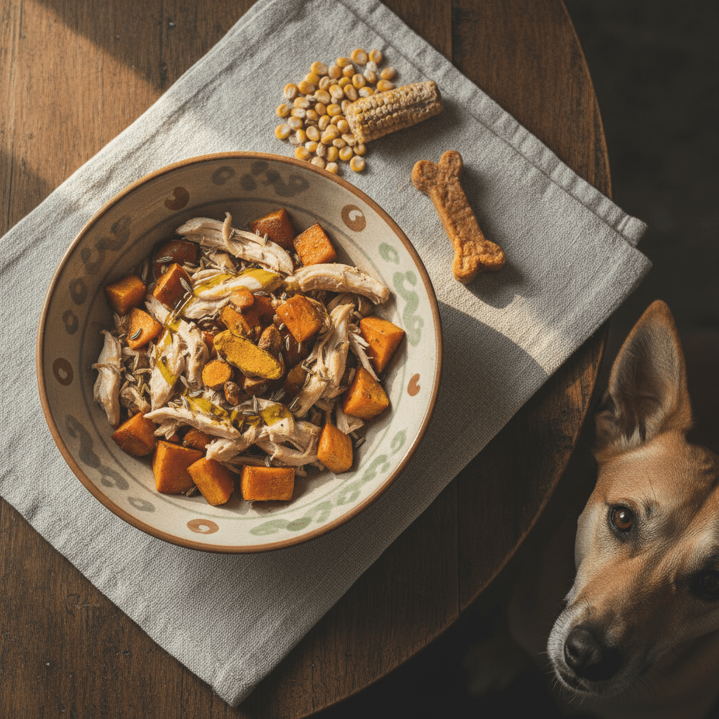 Can Dogs Eat Corn (Makai) in India? Debunking Allergen Myth & Cob Danger 1 Home-cooked dog meal — allergen myth cob danger India