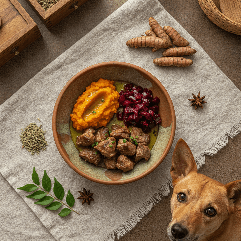 Beetroot for Dogs Pink Urine: What It Means & Safe Serving in India 1 Home-cooked dog meal — beetroot for dogs pink urine